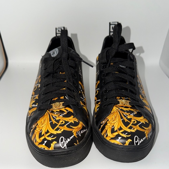 Versace Men's Black and Gold Baroque Sneakers authentic